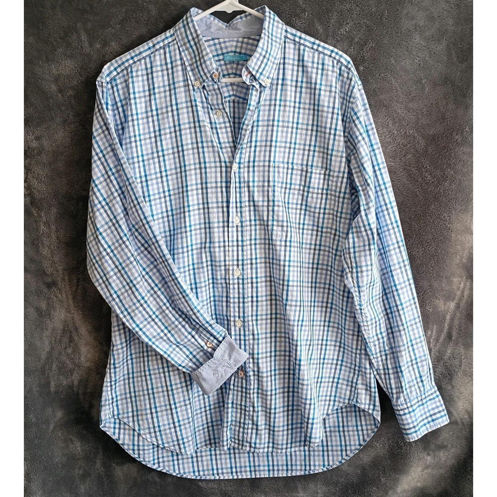 J McLaughlin‎ Button-Up Shirt Men's M Plaid Egyptian Cotton Flip Cuffs